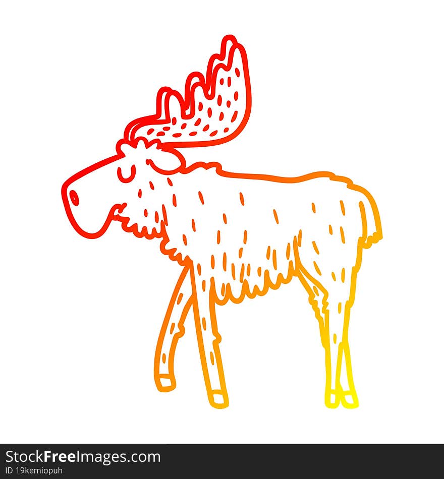 warm gradient line drawing of a cartoon moose