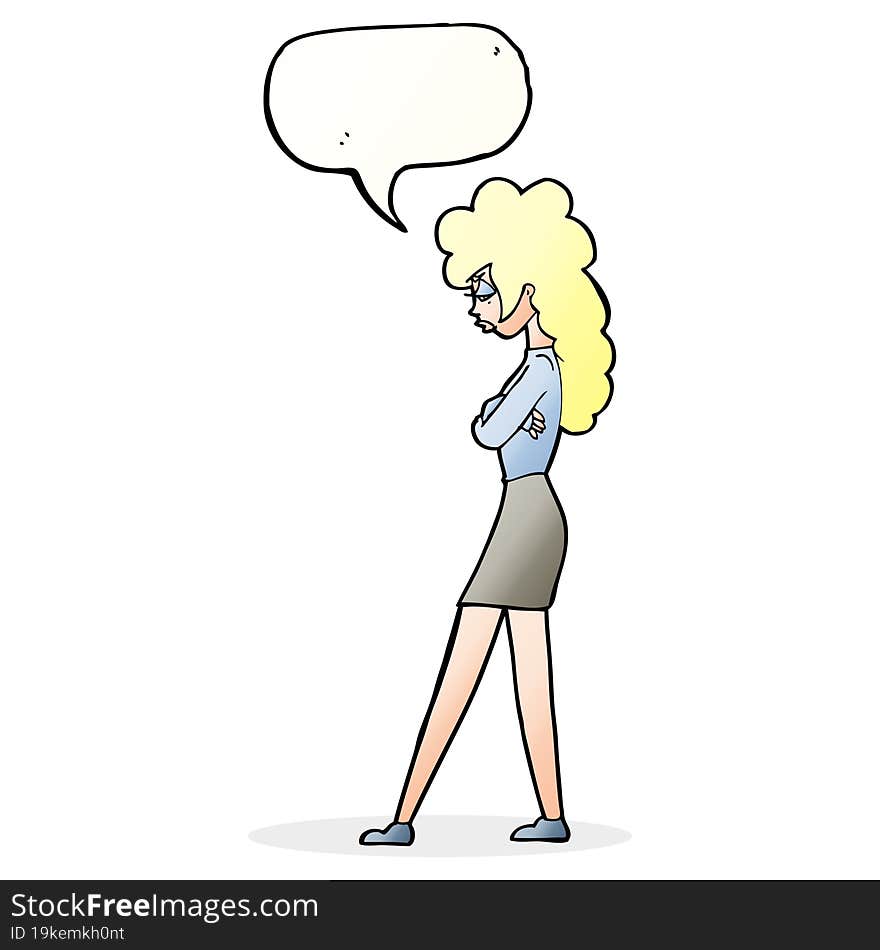 cartoon annoyed woman with speech bubble