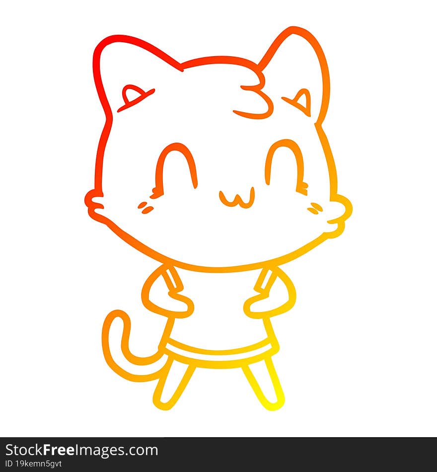 warm gradient line drawing of a cartoon happy cat