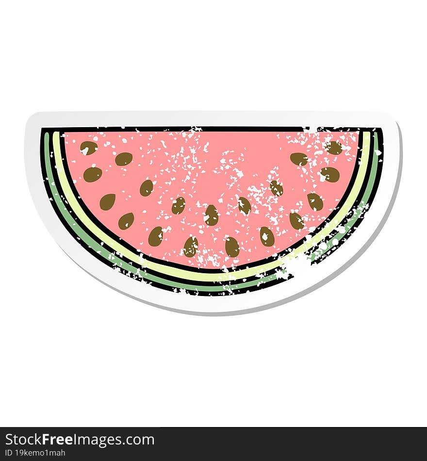 distressed sticker of a quirky hand drawn cartoon watermelon