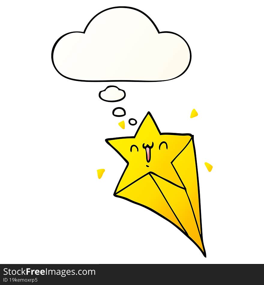 cartoon shooting star with thought bubble in smooth gradient style