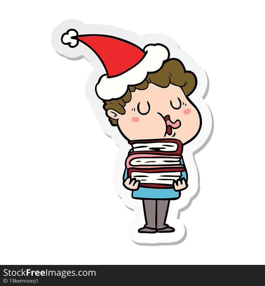 sticker cartoon of a man singing wearing santa hat