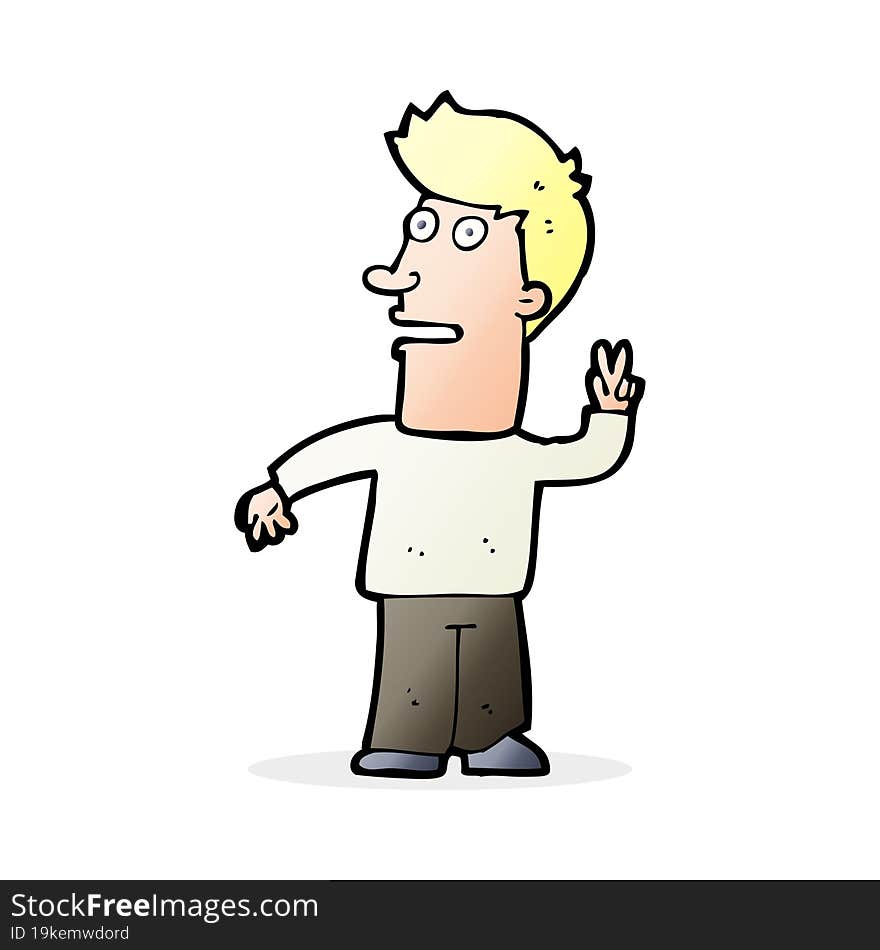 cartoon man making peace sign