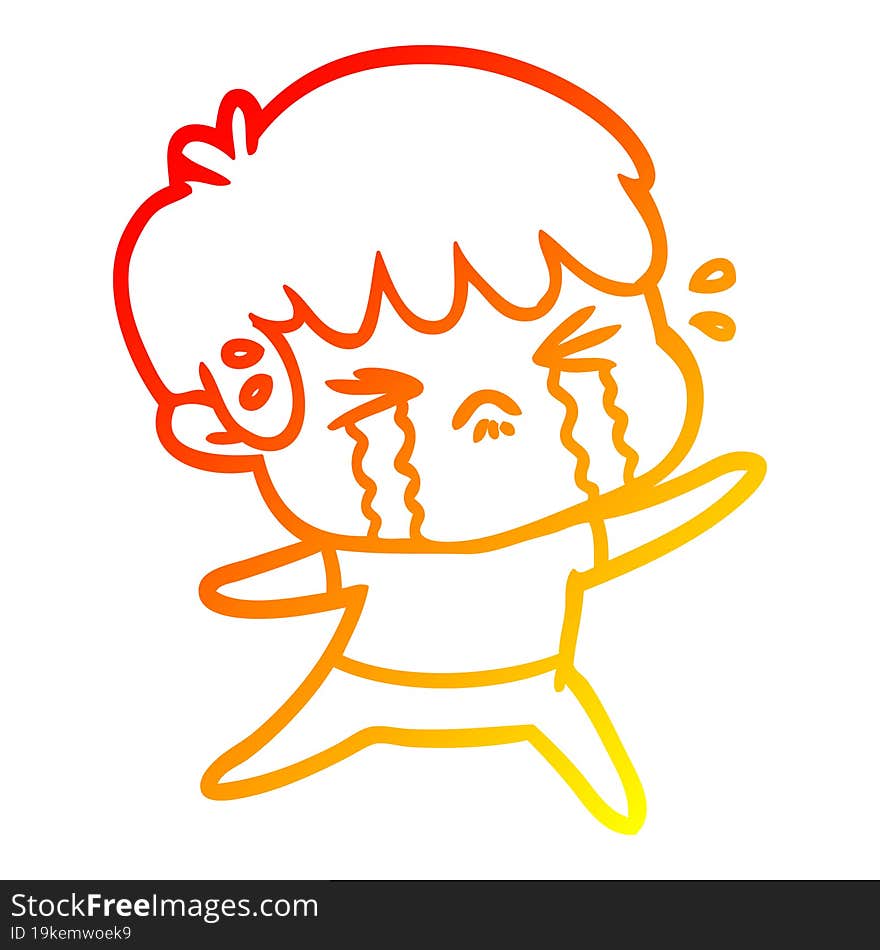 warm gradient line drawing of a cartoon boy crying