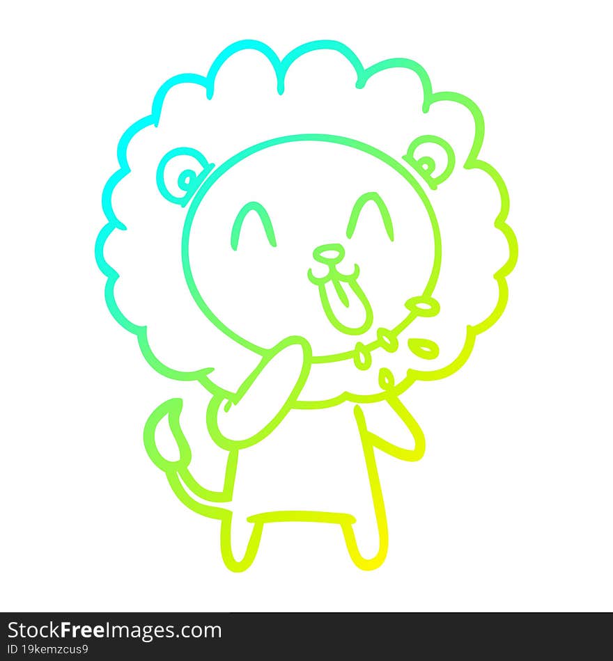 cold gradient line drawing happy cartoon lion