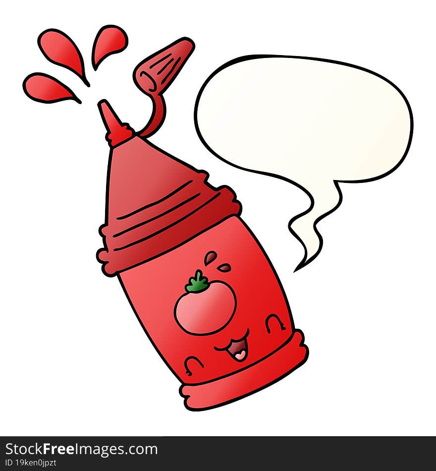 cartoon ketchup bottle and speech bubble in smooth gradient style