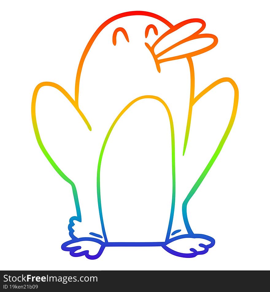 rainbow gradient line drawing cartoon penguin