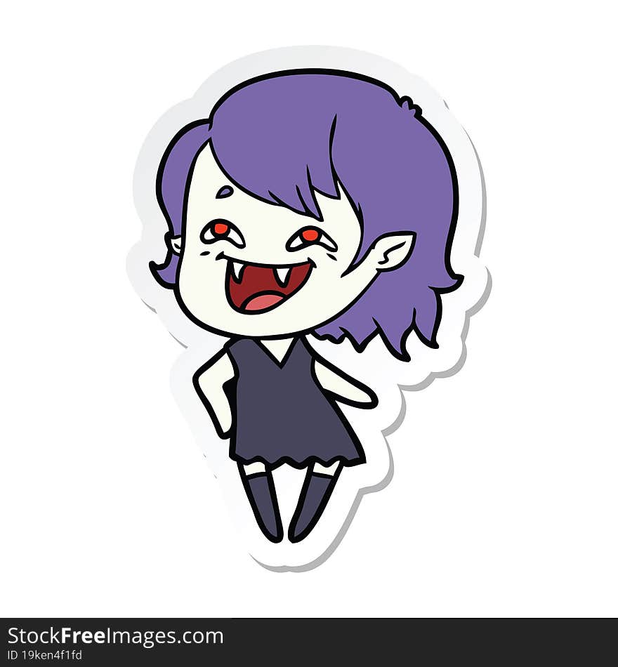 sticker of a cartoon laughing vampire girl