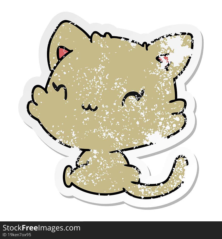 distressed sticker cartoon of cute kawaii kitten