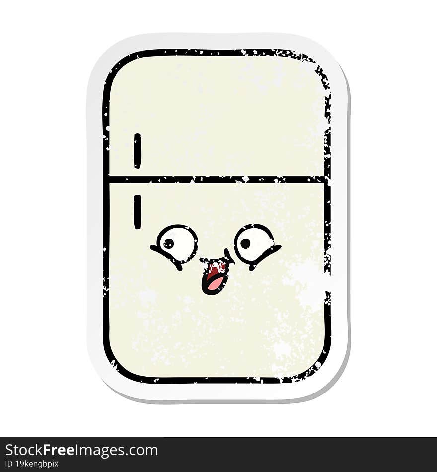 distressed sticker of a cute cartoon fridge freezer