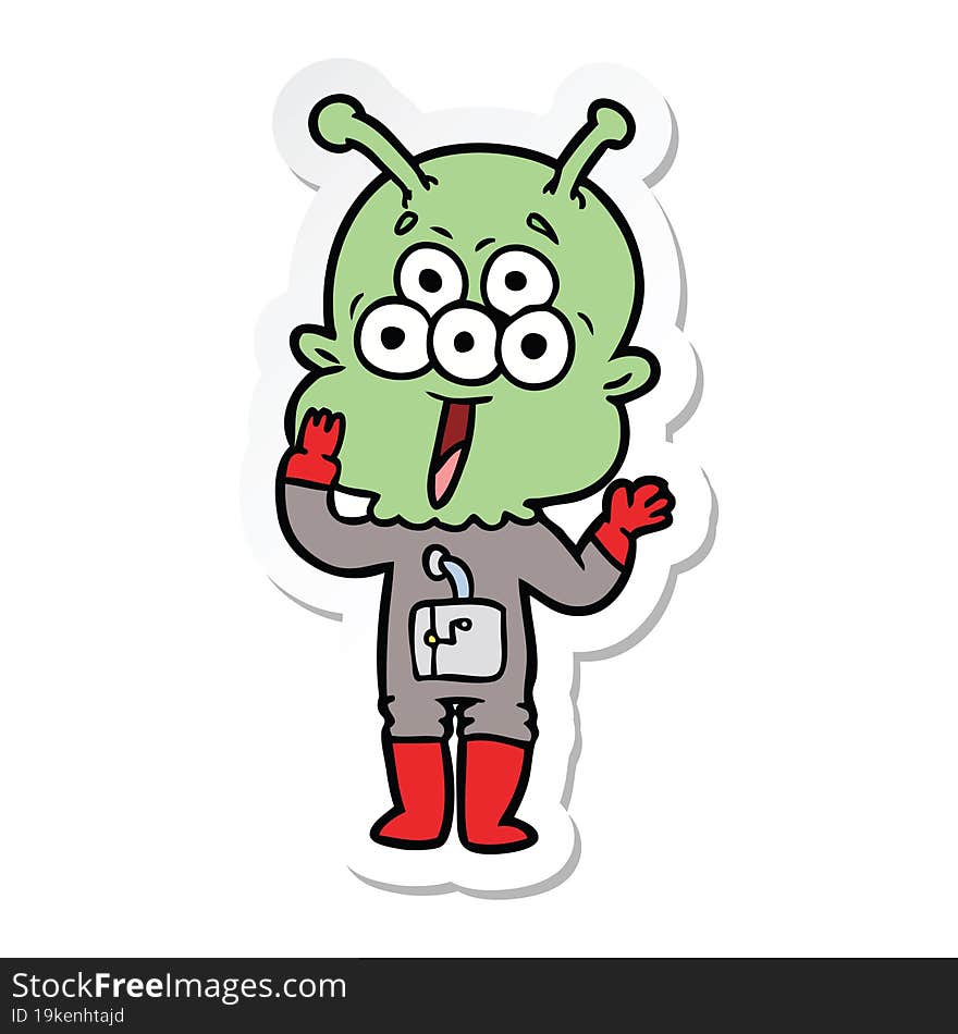 sticker of a happy cartoon alien