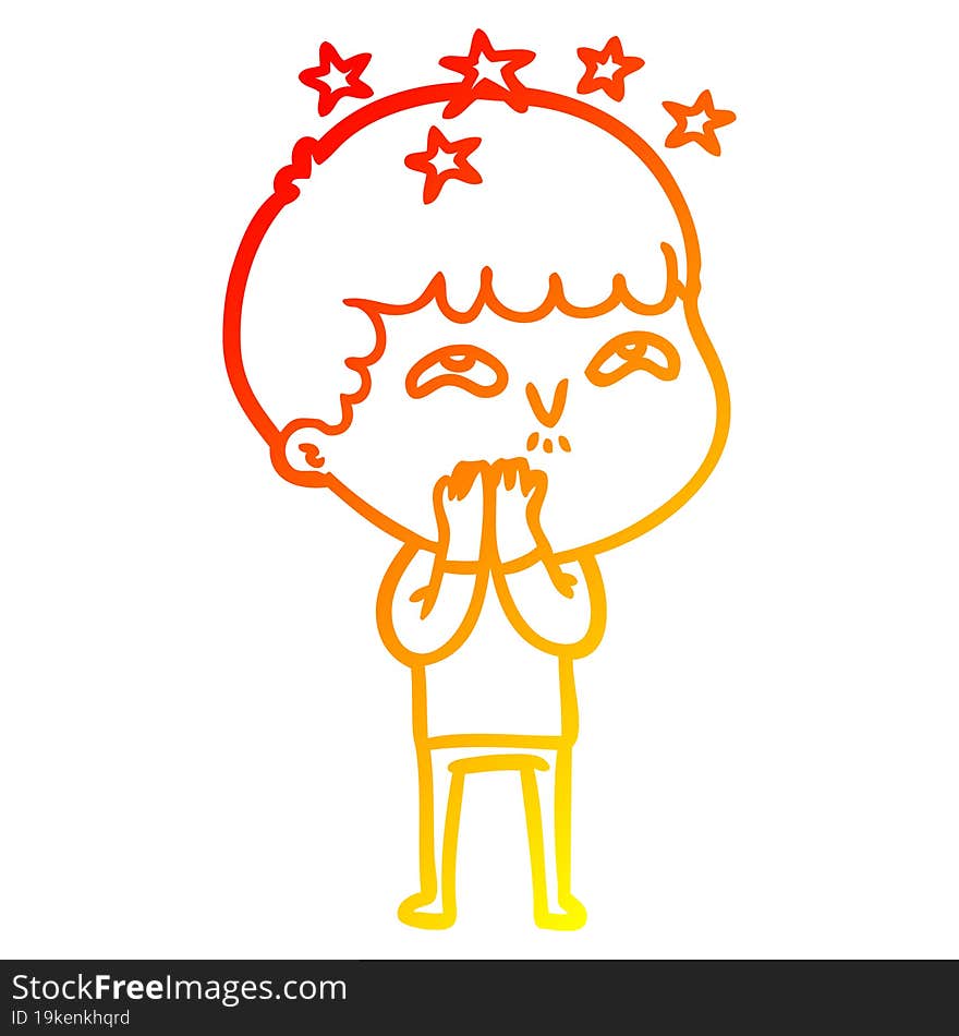 warm gradient line drawing cartoon amazed boy