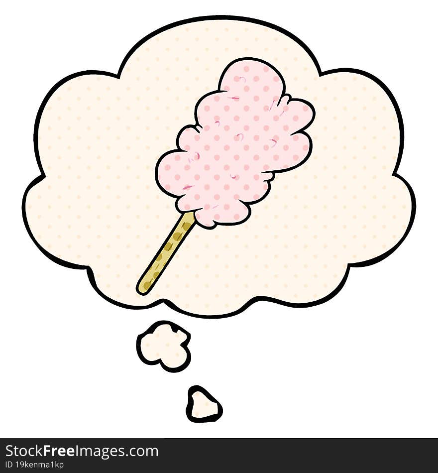 cartoon candy floss with thought bubble in comic book style