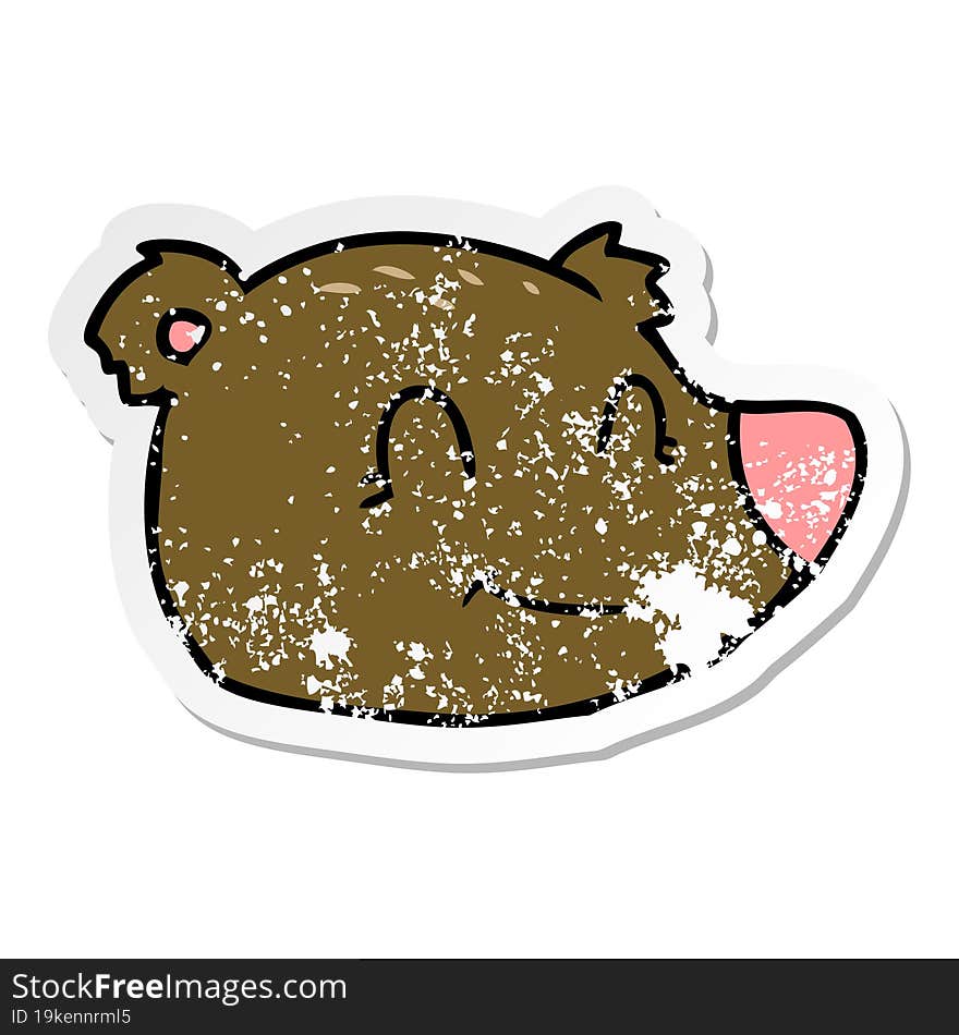 distressed sticker of a cartoon happy bear face