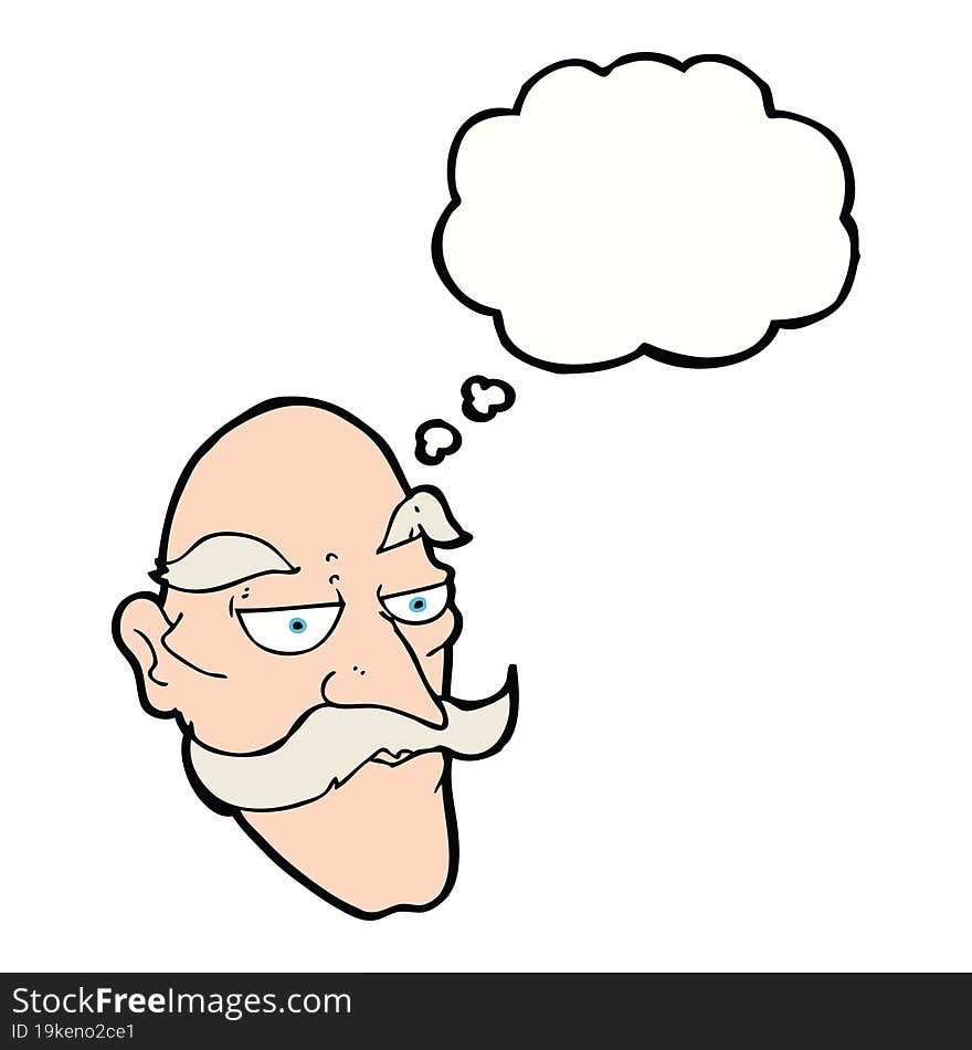 cartoon old man face with thought bubble