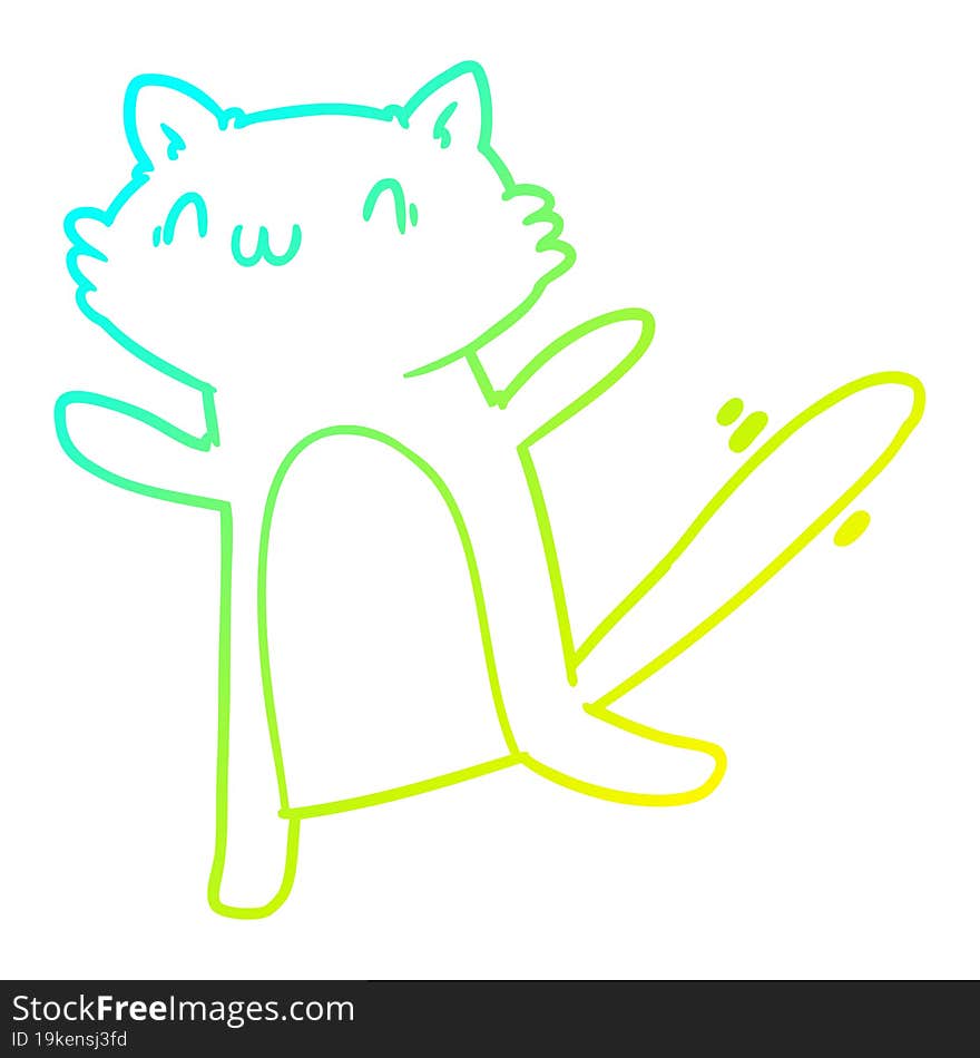 cold gradient line drawing cartoon dancing cat