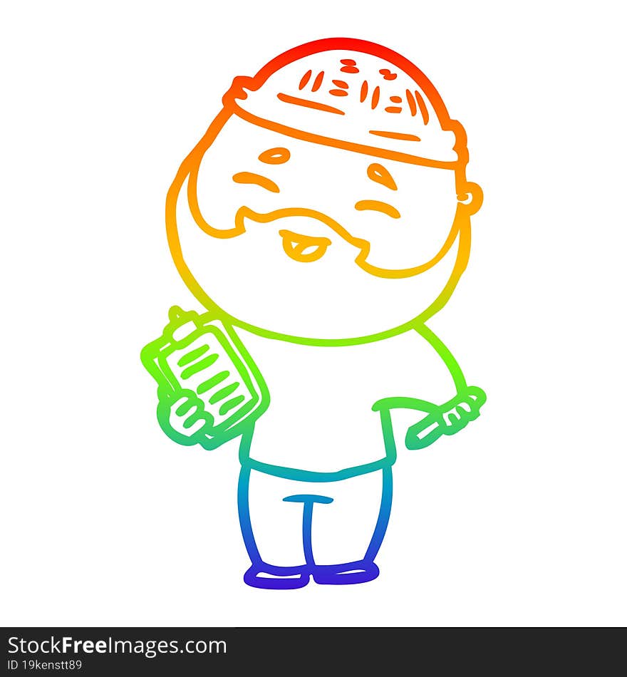 rainbow gradient line drawing cartoon happy bearded man