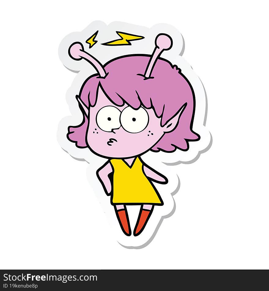 sticker of a cartoon alien girl