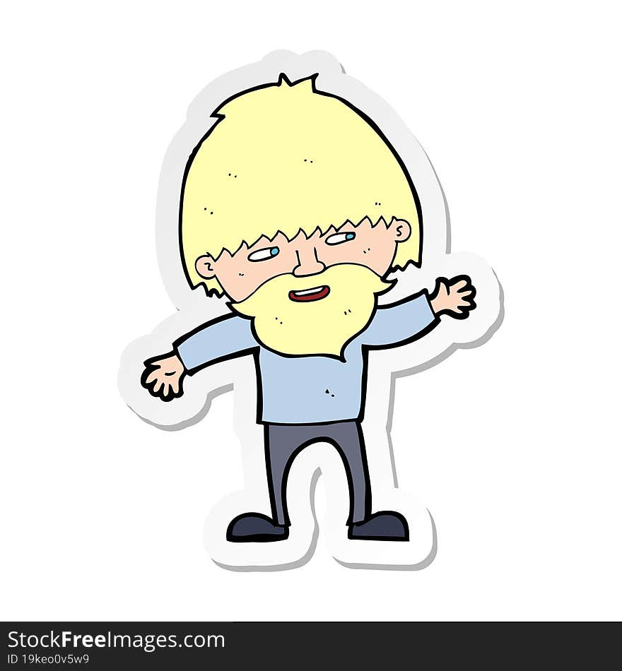 Sticker Of A Cartoon Happy Bearded Man Waving