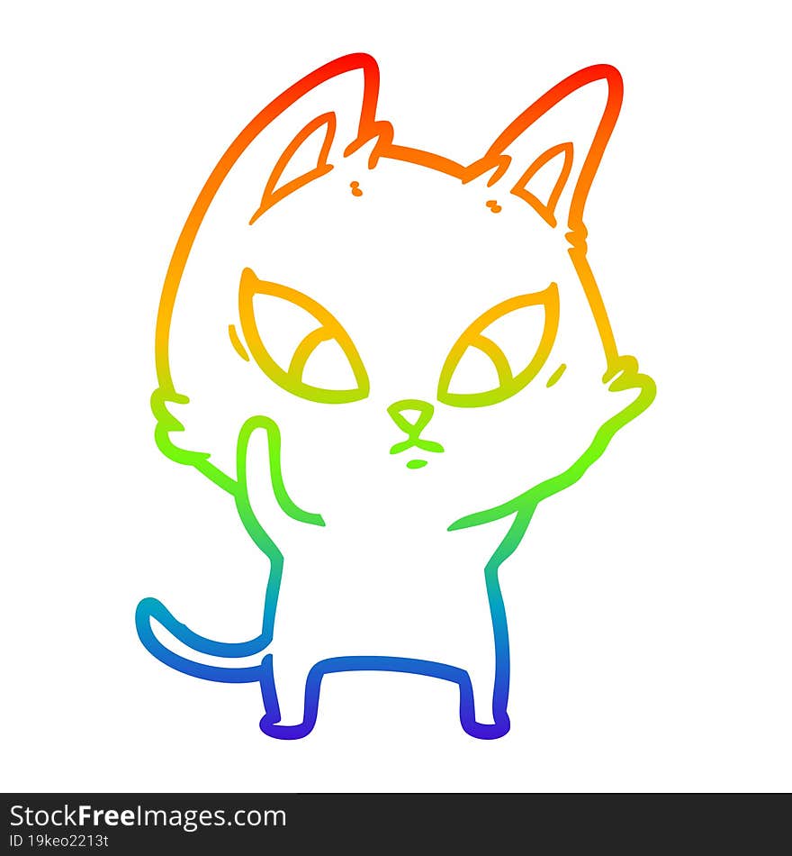 rainbow gradient line drawing of a confused cartoon cat