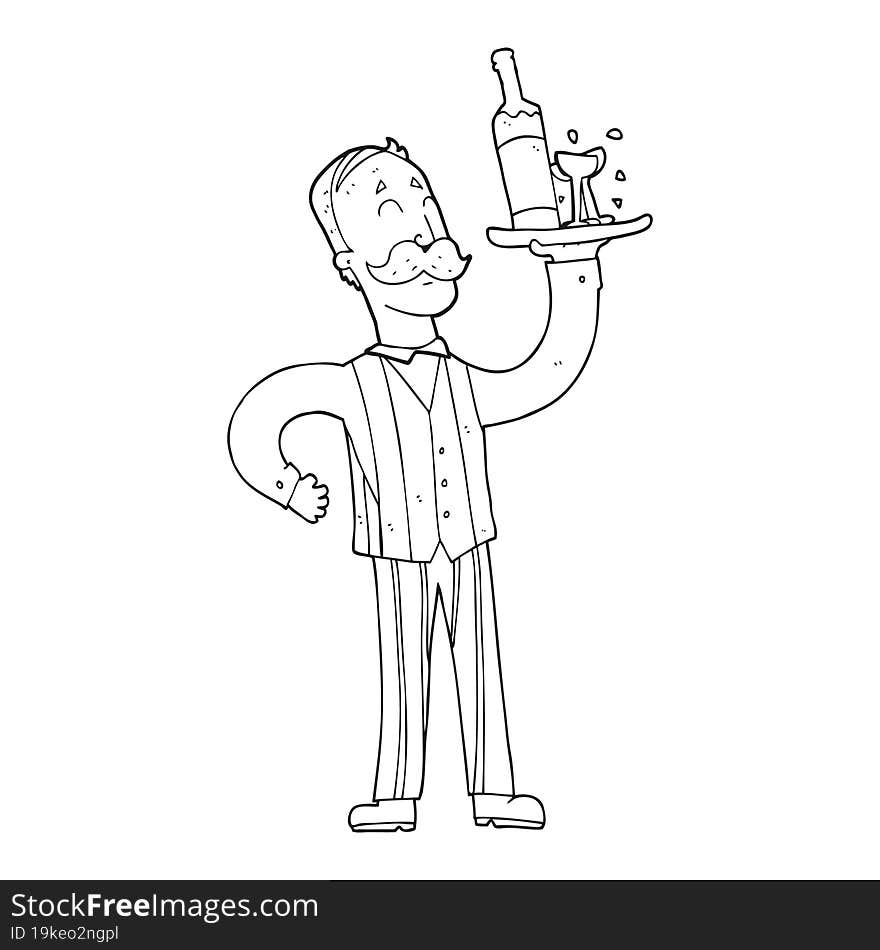 Black And White Cartoon Waiter