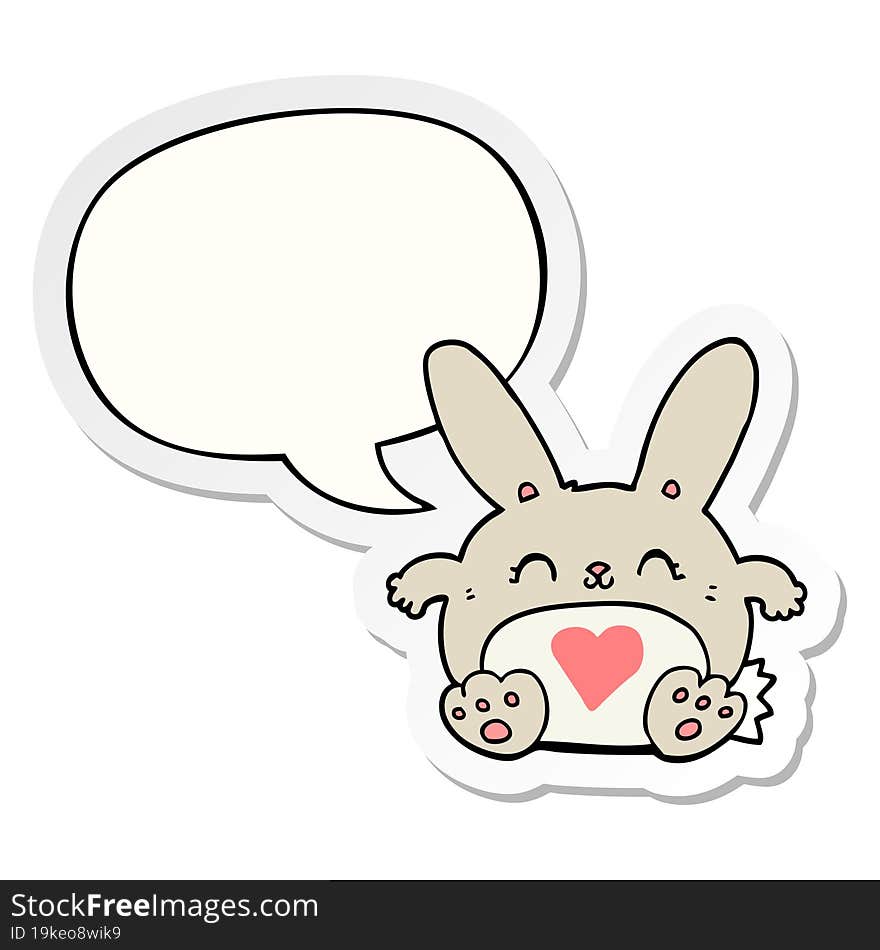 cute cartoon rabbit with love heart with speech bubble sticker. cute cartoon rabbit with love heart with speech bubble sticker