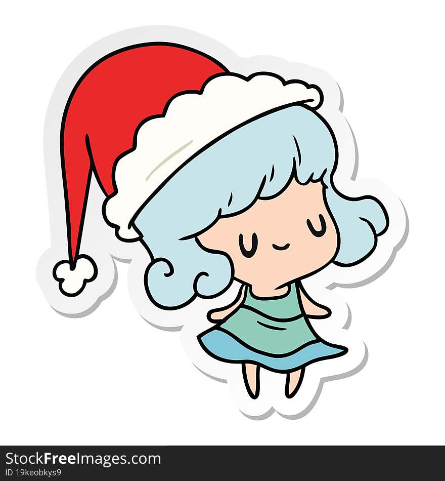 hand drawn christmas sticker cartoon of kawaii girl