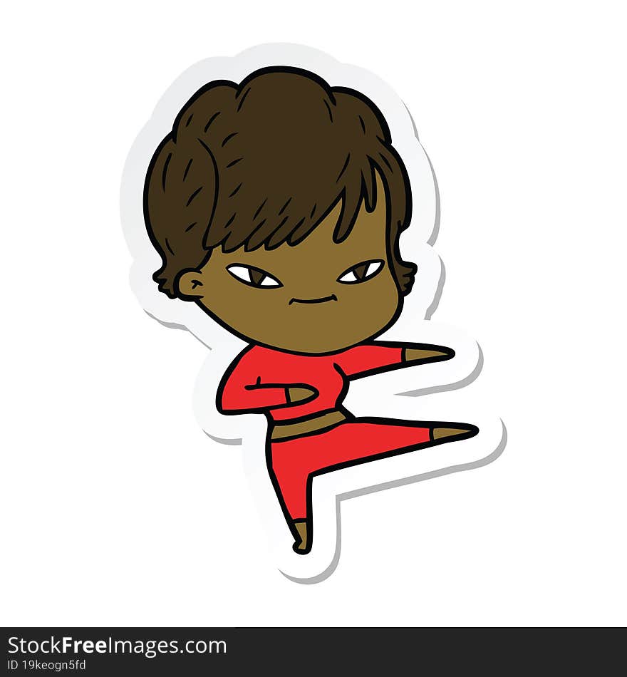 sticker of a cartoon happy woman