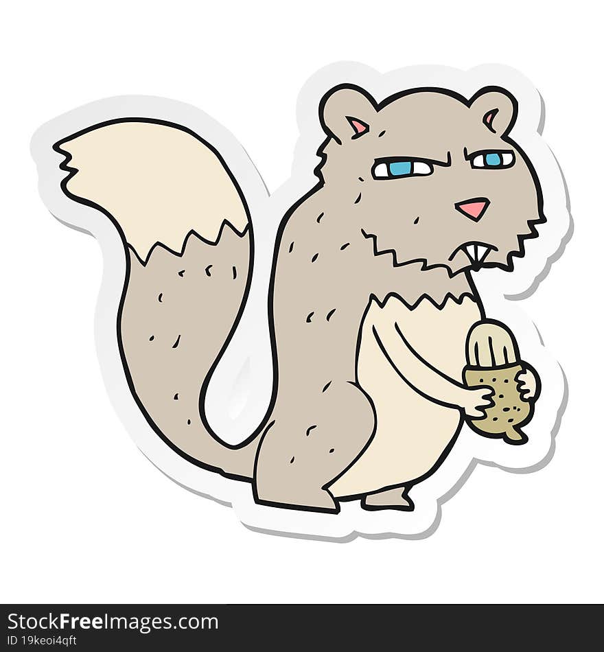 Sticker Of A Cartoon Angry Squirrel With Nut