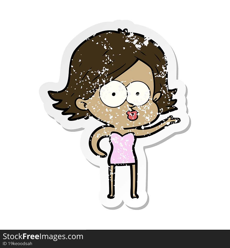 distressed sticker of a cartoon girl pouting