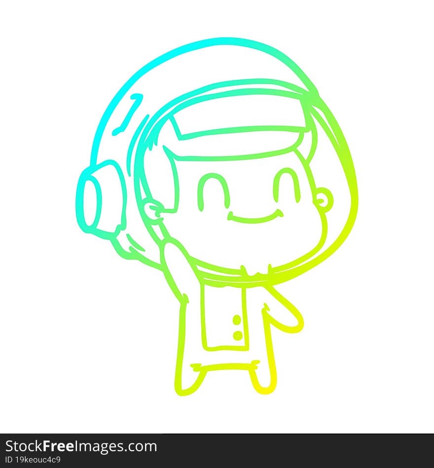 cold gradient line drawing happy cartoon astronaut man