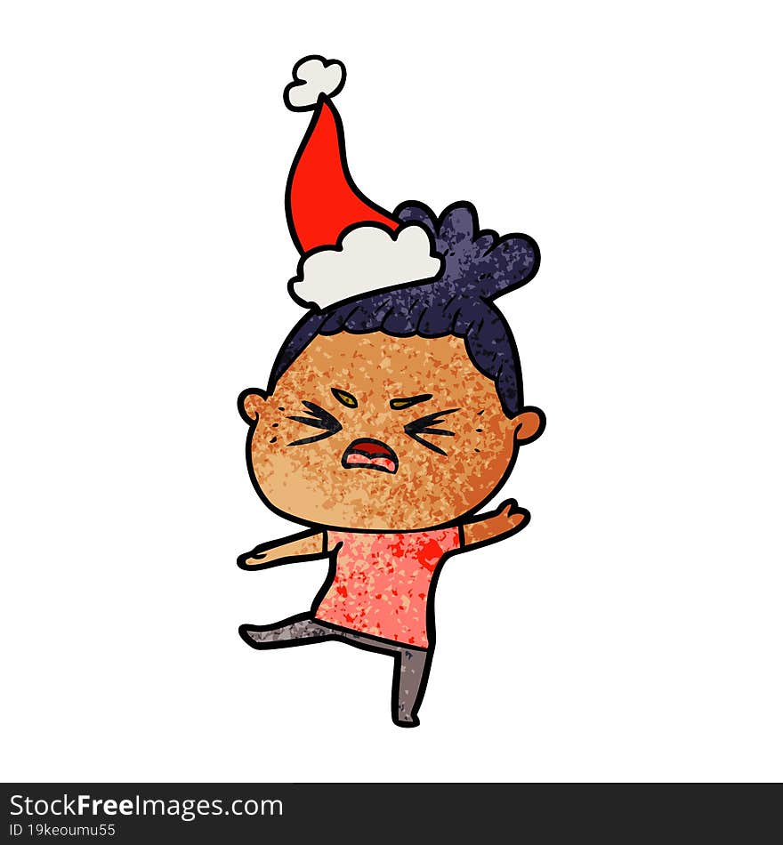 textured cartoon of a angry woman wearing santa hat