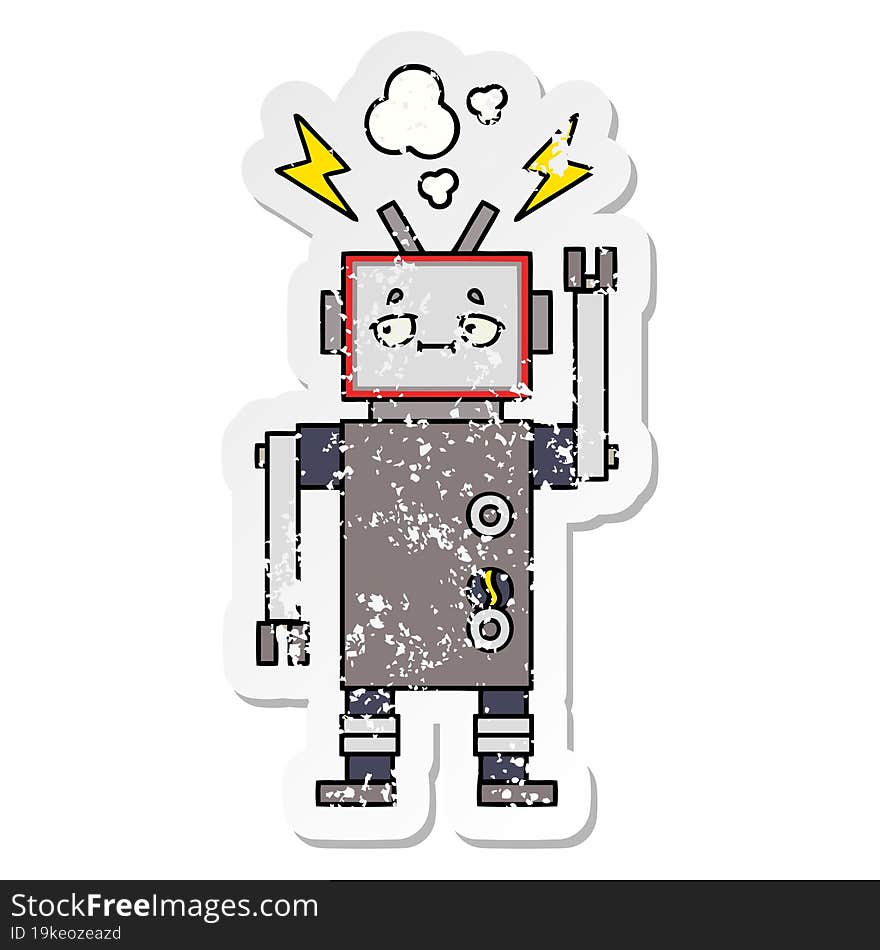 Distressed Sticker Of A Cute Cartoon Robot