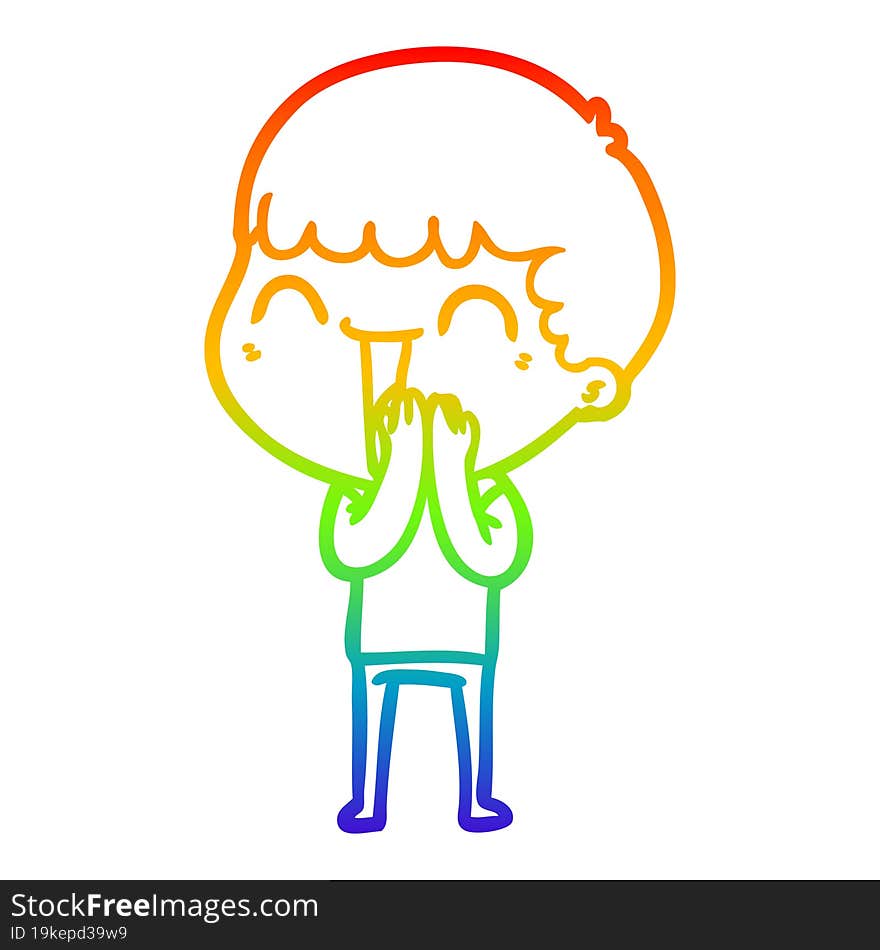 Rainbow Gradient Line Drawing Cartoon Happy Man