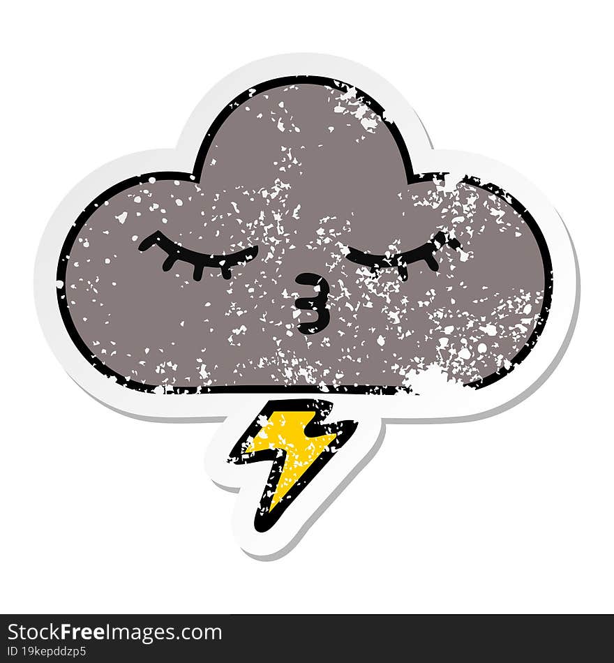 distressed sticker of a cute cartoon storm cloud