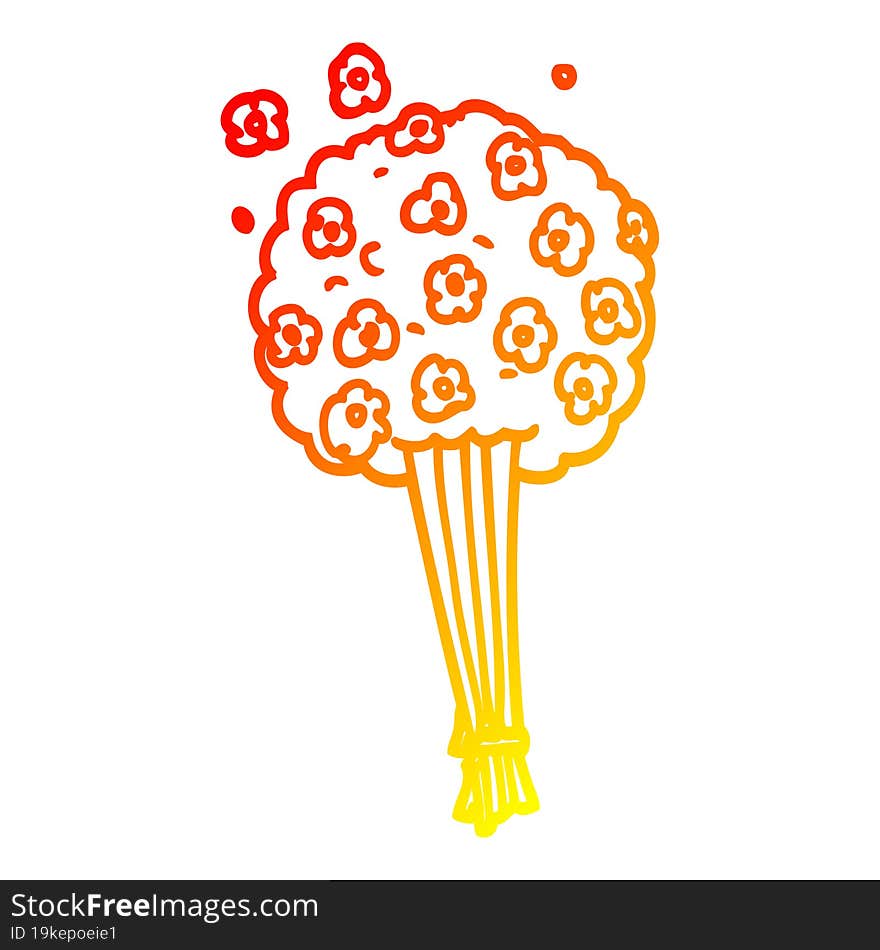 Warm Gradient Line Drawing Cartoon Bunch Of Flowers