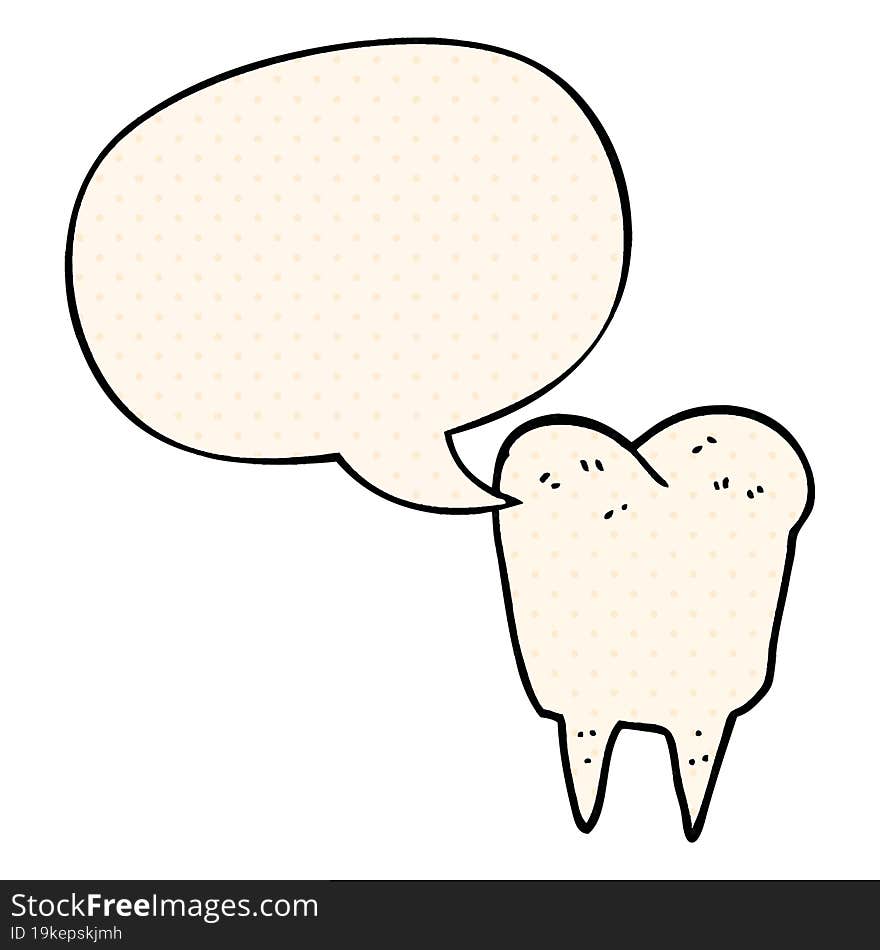 cartoon tooth and speech bubble in comic book style