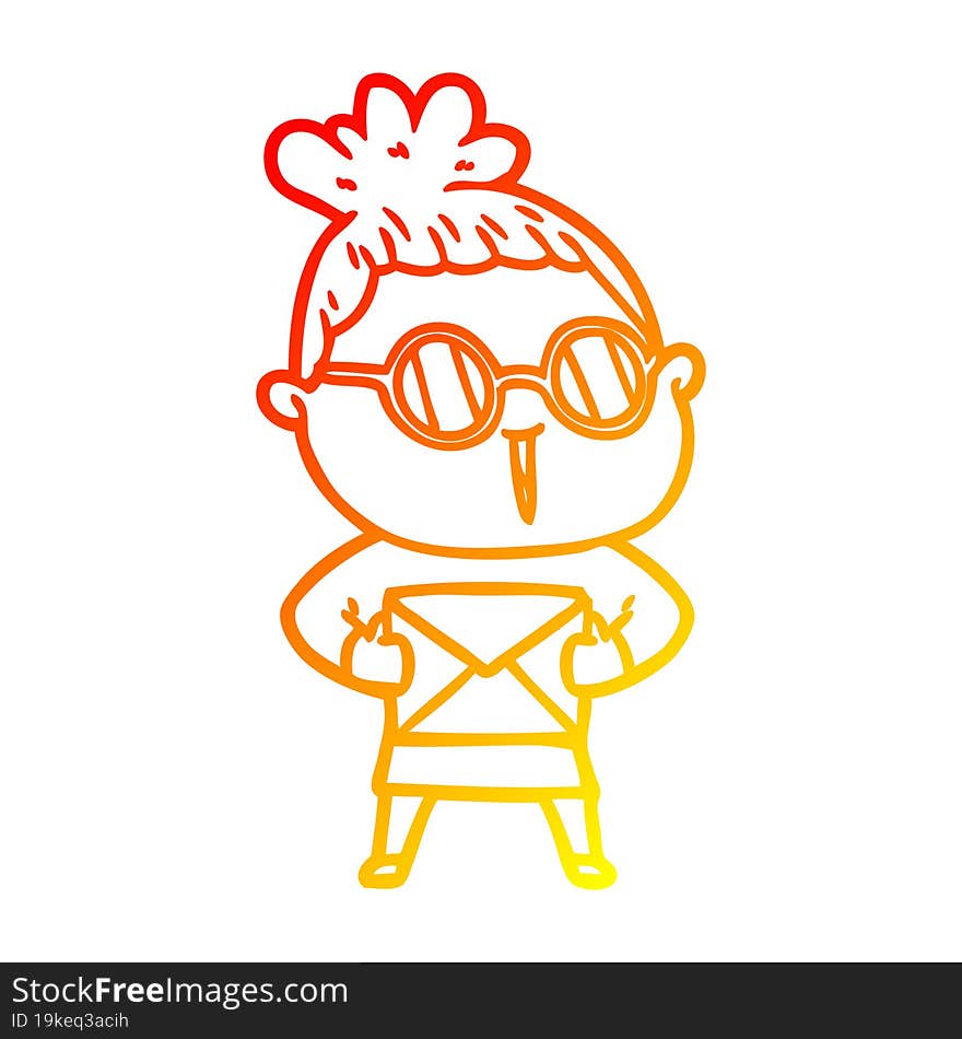 warm gradient line drawing of a cartoon woman wearing spectacles