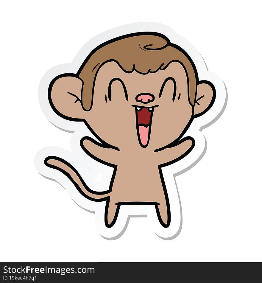 sticker of a cartoon laughing monkey