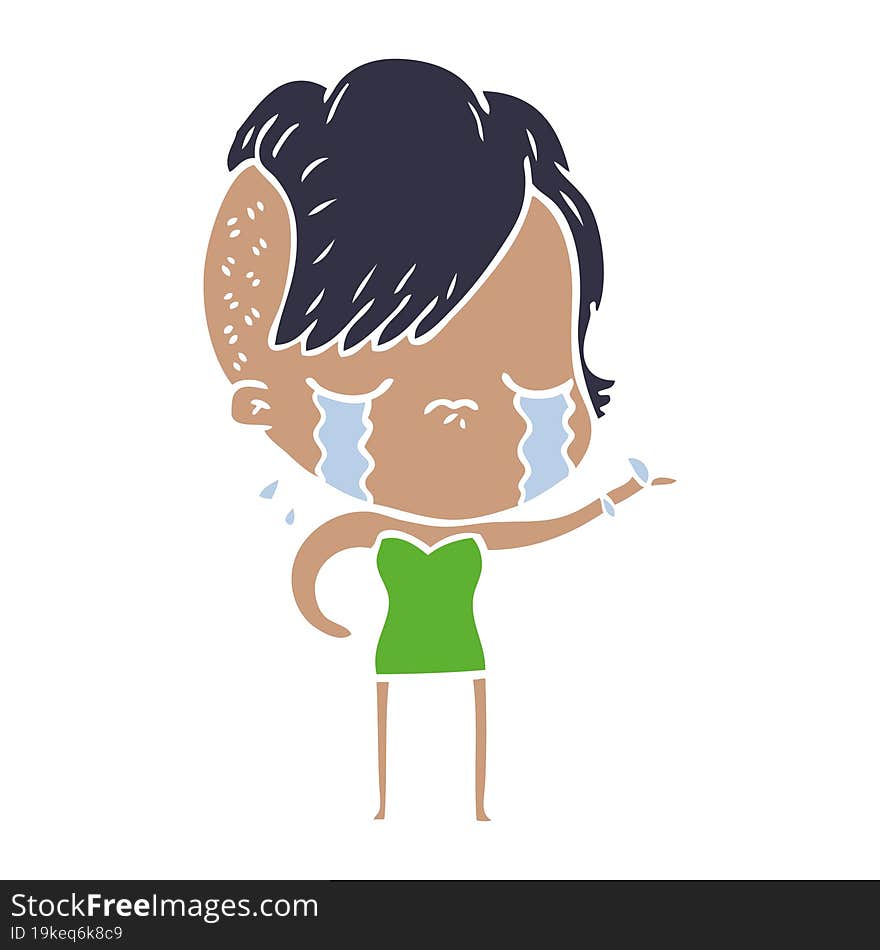 flat color style cartoon crying girl