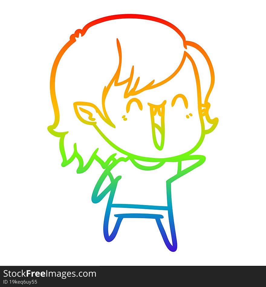 rainbow gradient line drawing cute cartoon happy vampire girl