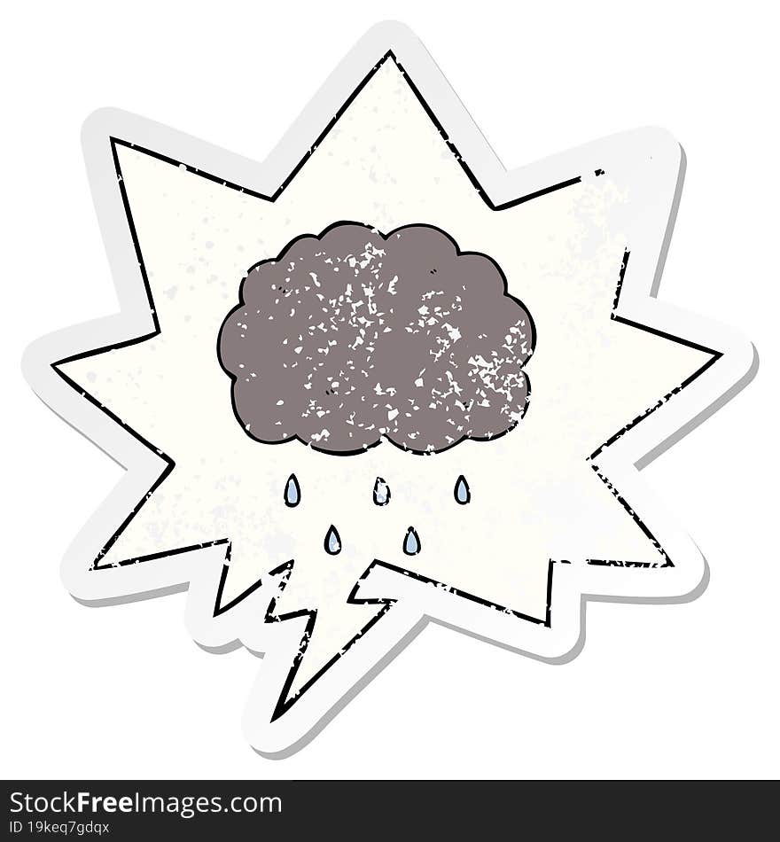 Cartoon Cloud Raining And Speech Bubble Distressed Sticker