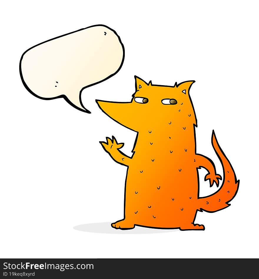 cartoon fox waving with speech bubble