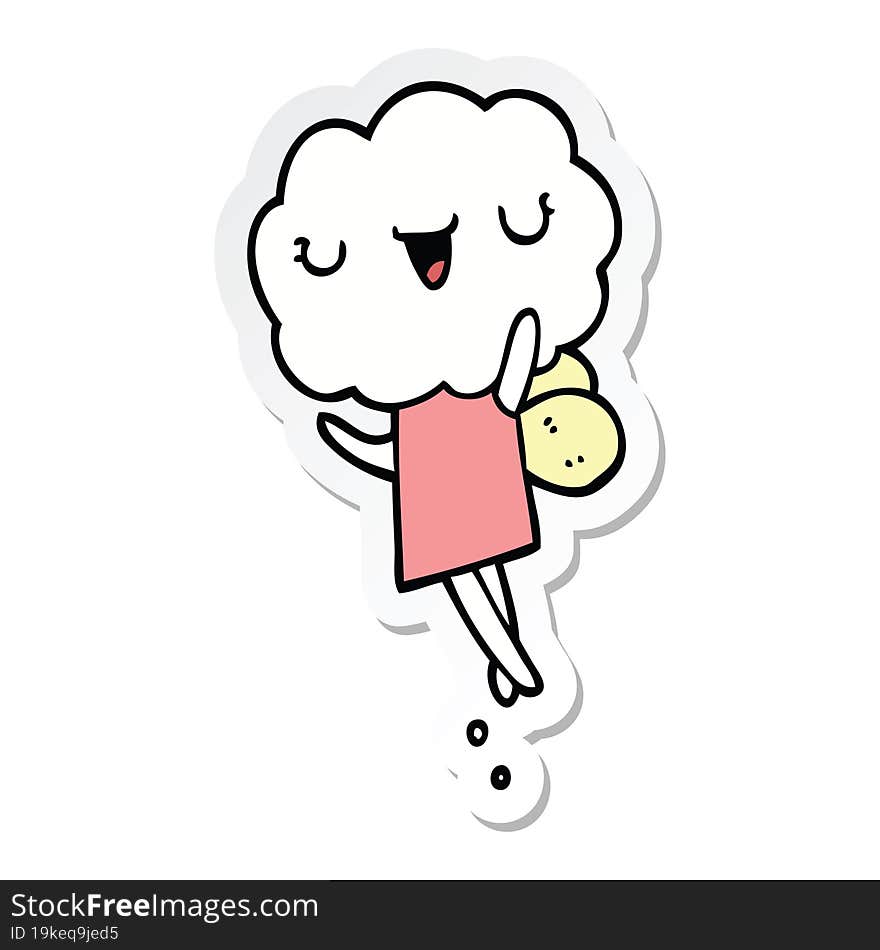 sticker of a cute cartoon cloud head creature