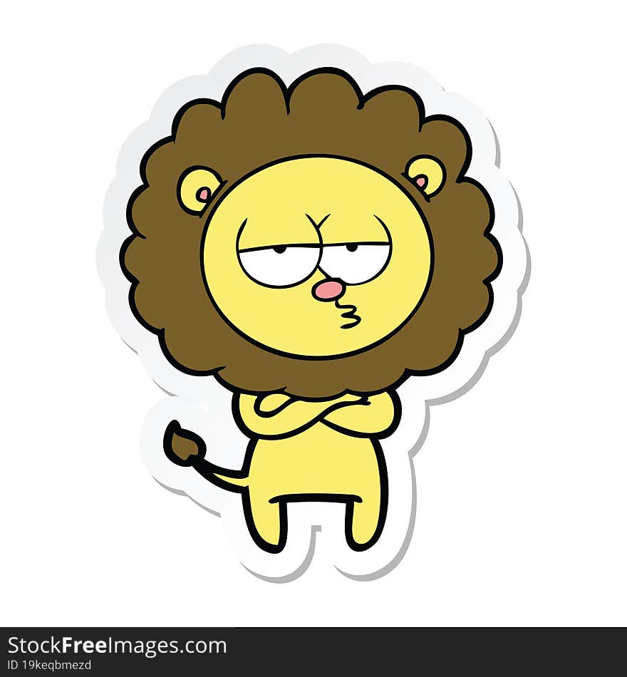 sticker of a cartoon tired lion