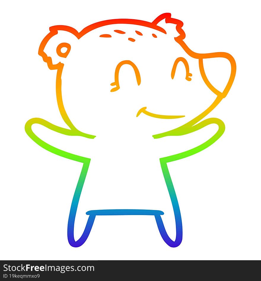 rainbow gradient line drawing smiling bear cartoon