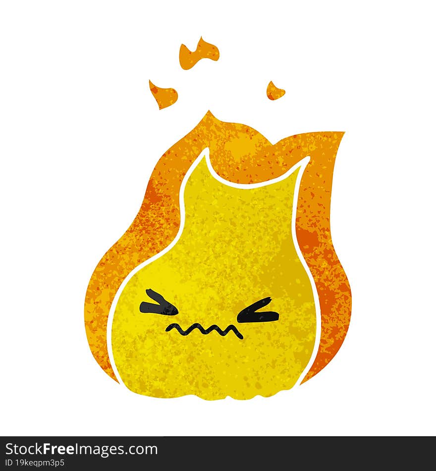 retro cartoon of cute kawaii fire flame