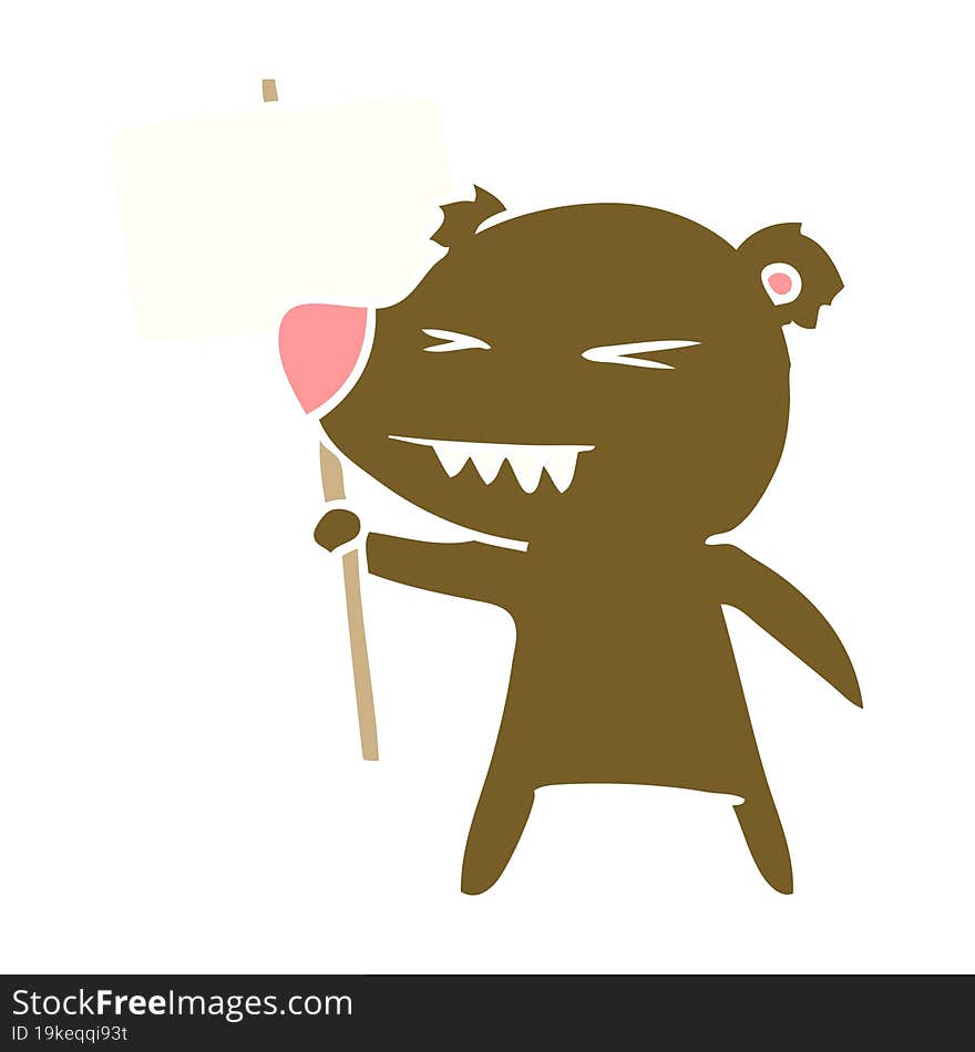 angry bear flat color style cartoon protesting