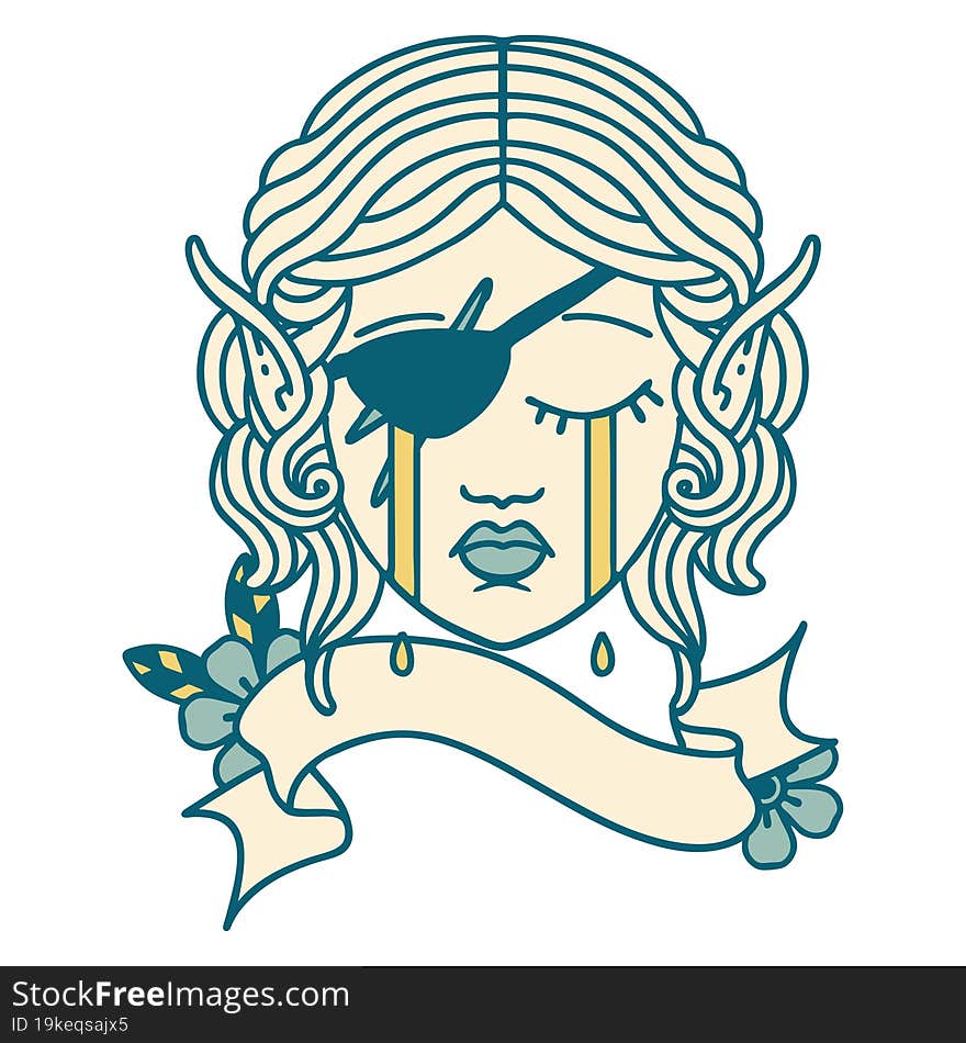 Crying Elf Rogue Character Face Illustration