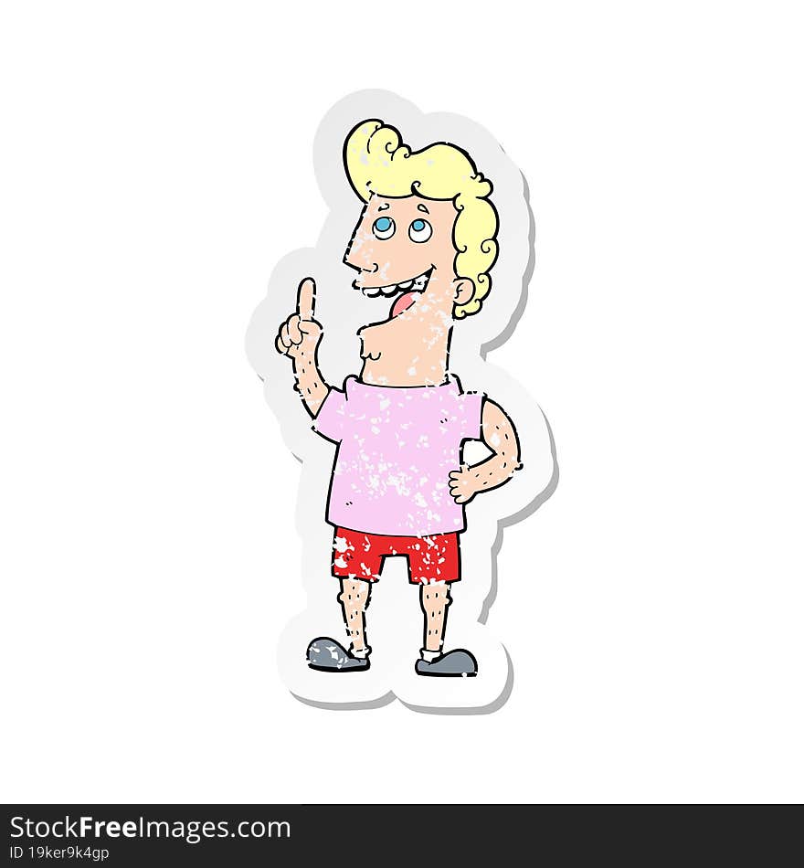 retro distressed sticker of a cartoon man with idea